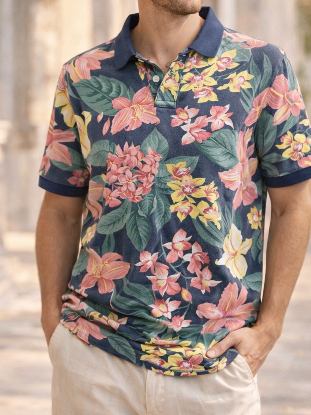 Abercrombie & Fitch Tropical Floral Polo Shirt Mens Large Hawaiian Resort Summer